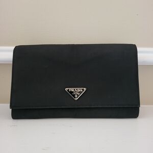 Prada Leather Nylon Fabric Long Bifold Wallet..Authentic..